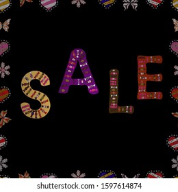 Vector illustration. Lettering. Seamless pattern. Special Sale Banner or Sale Poster Design. Picture in black, purple and white colors.