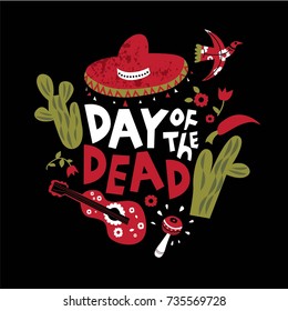 Vector illustration and lettering set of Day of the dead