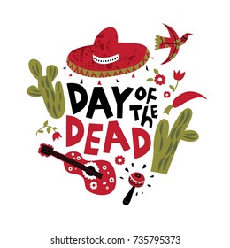 Vector illustration and lettering set of Day of the dead