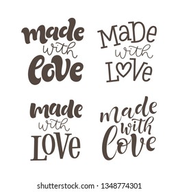 Vector illustration of lettering set. Graphic elements for design of label, sticker or tag. Calligraphic signs for packaging, handcrafted goods and promotion. Made with love, handmade,  homemade