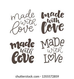 Vector illustration of lettering set. Graphic elements for design of label, sticker or tag. Calligraphic signs for packaging, handcrafted goods and promotion. Made with love inscription