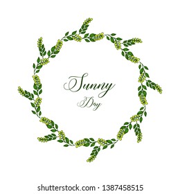 Vector illustration lettering sunny day with leaf flower frame