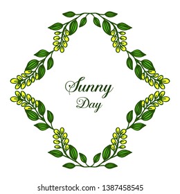 Vector illustration lettering sunny day with green leaves frame