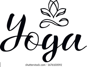 
vector illustration lettering, symbol, yoga. Freehand drawing. Black inscription on a white background.