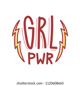Vector illustration with lettering text and lightning doodles: Girl Power. Hand drawn art for web, stickers, emoji, print, card, poster