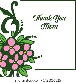 Vector illustration lettering thank you mom with crowd of pink wreath frames