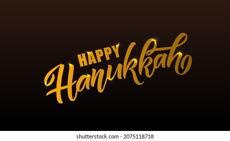 Vector illustration of lettering typography for Hanukkah Jewish holiday. Icon, badge, poster, banner signature Happy Hanukkah. Template for hanukkah postcard, invitation, card. Vector illustration