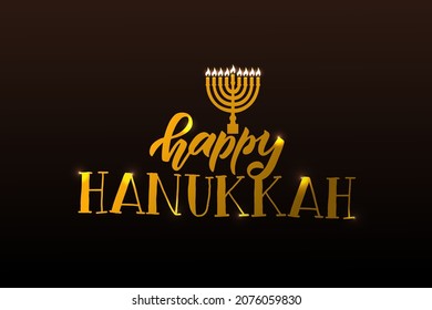 Vector illustration of lettering typography for Hanukkah Jewish holiday. Icon, badge, poster, banner signature Happy Hanukkah. Template for hanukkah postcard, invitation, card. Vector illustration.