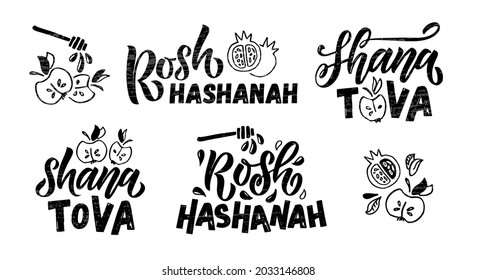 Vector illustration of lettering typography for Rosh Hashanah Jewish New Year. Icon, badge, poster, banner signature Shana Tova Happy New Year. Template for postcard, invitation, card