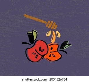 Vector illustration of lettering typography for Rosh Hashanah Jewish New Year. Icon, badge, poster, banner signature Shana Tova Happy New Year. Template for postcard, invitation, card