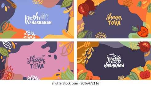 Vector illustration of lettering typography for Rosh Hashanah Jewish New Year. Icon, badge, poster, banner signature Shana Tova Happy New Year. Template for postcard, invitation, card