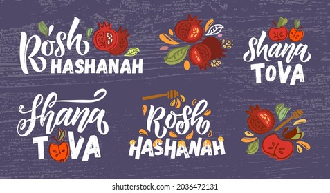 Vector illustration of lettering typography for Rosh Hashanah Jewish New Year. Icon, badge, poster, banner signature Shana Tova Happy New Year. Template for postcard, invitation, card