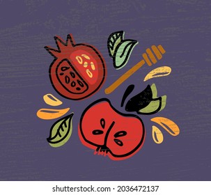 Vector illustration of lettering typography for Rosh Hashanah Jewish New Year. Icon, badge, poster, banner signature Shana Tova Happy New Year. Template for postcard, invitation, card