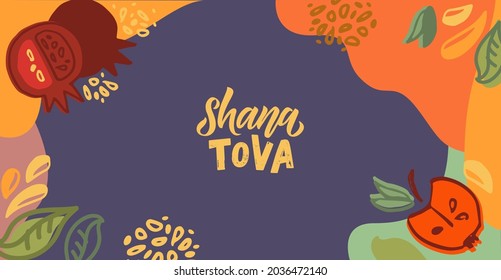 Vector illustration of lettering typography for Rosh Hashanah Jewish New Year. Icon, badge, poster, banner signature Shana Tova Happy New Year. Template for postcard, invitation, card