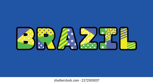 Vector illustration of lettering with the word Brazil with graphic elements inside the letters.