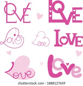 Vector illustration lettering words love. word set combinations for Valentine's Day.
