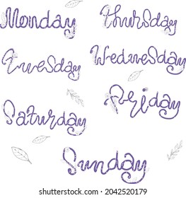 vector illustration lettering,days of the week,flowers,leaves,for calendar,notebook,diary,scrap booking
