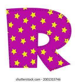 Vector illustration of letter"R" in the patchwork style isolated on a white background.