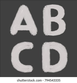 Vector, illustration, letters, alphabet, white soft fluffy fur ABCD