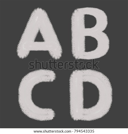 Vector, illustration, letters, alphabet, white soft fluffy fur ABCD