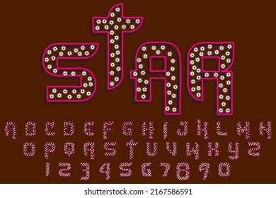 Ilustración vectorial de letras alfabetos y números. Escribir letras y números con asteriscos blancos. Gráficos vectoriales.