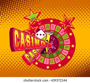 vector illustration letters casino and a variety of elements and characters on a bright background