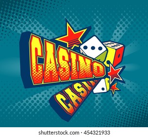 vector illustration letters casino and a variety of elements and characters on a bright background