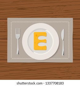 Vector Illustration of Letters of Cheese Alphabet in Serving