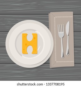 Vector Illustration of Letters of Cheese Alphabet in Serving