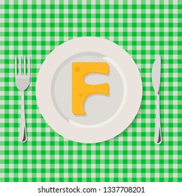 Vector Illustration of Letters of Cheese Alphabet in Serving
