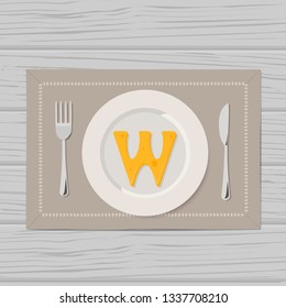 Vector Illustration of Letters of Cheese Alphabet in Serving