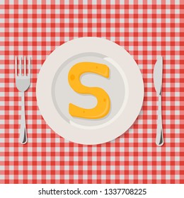 Vector Illustration of Letters of Cheese Alphabet in Serving