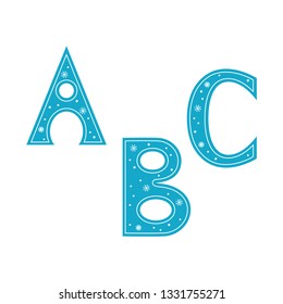 Vector illustration of letters decorated with snowflakes, isolated on a white background