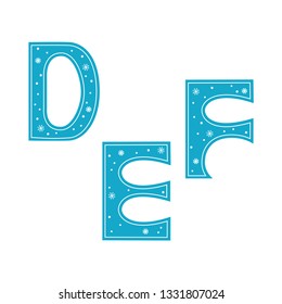 Vector illustration of letters decorated with snowflakes, isolated on a white background