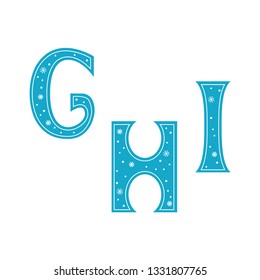 Vector illustration of letters decorated with snowflakes, isolated on a white background
