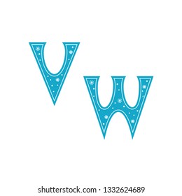 Vector illustration of letters decorated with snowflakes, isolated on a white background