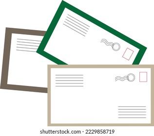 Vector illustration of letters in envelopes. Template with white envelopes with stamps 