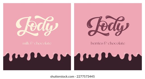 Ilustración vectorial con letras Lody (media crema de hielo en polaco) sobre fondo líquido de crema rosa