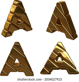 Vector illustration of letters made of gold. 3d letter A