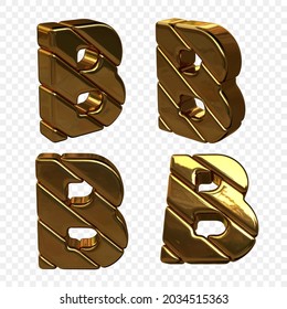 Vector illustration of letters made of gold. 3d letter B