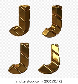 Vector illustration of letters made of gold. 3d letter J