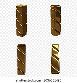 Vector illustration of letters made of gold. 3d letter I
