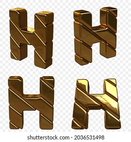 Vector illustration of letters made of gold. 3d letter H