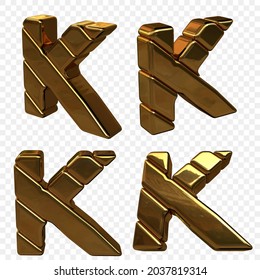 Vector illustration of letters made of gold. 3d letter K
