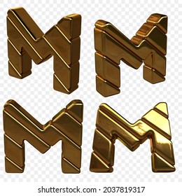 Vector Illustration Of Letters Made Of Gold. 3d Letter M