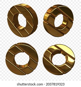 Vector illustration of letters made of gold. 3d letter O