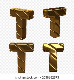 Vector illustration of letters made of gold. 3d letter T