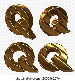 Vector illustration of letters made of gold. 3d letter Q