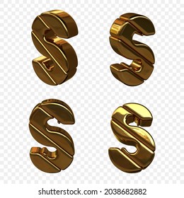Vector illustration of letters made of gold. 3d letter S