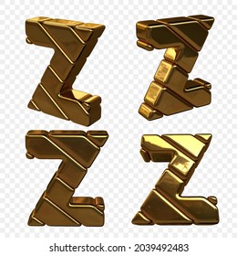 Vector illustration of letters made of gold. 3d letter Z